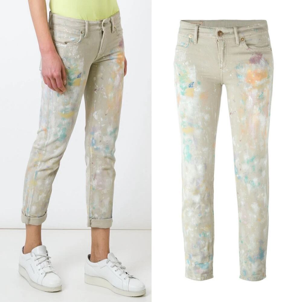 Polo Ralph Lauren Slim Astor Boyfriend Paint Splatter Jeans 32 NWT Khaki Women’s
